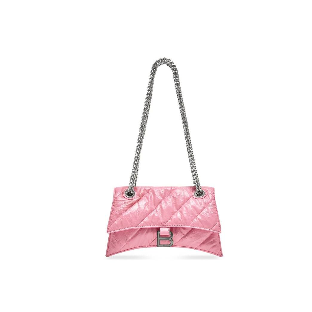 Women's Balenciaga Crush Small Chain Quilted Shoulder Bags Pink | 3641CVKTO