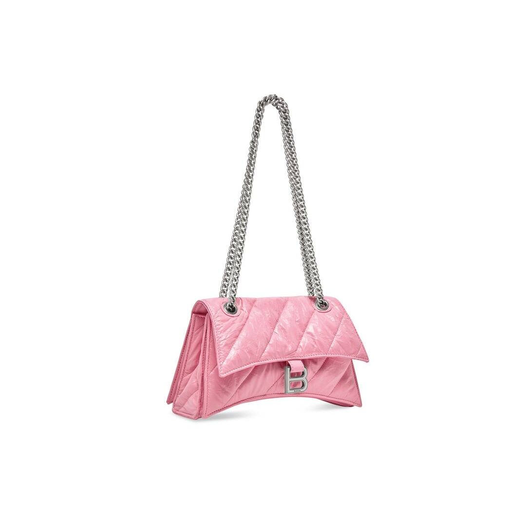 Women's Balenciaga Crush Small Chain Quilted Shoulder Bags Pink | 3641CVKTO