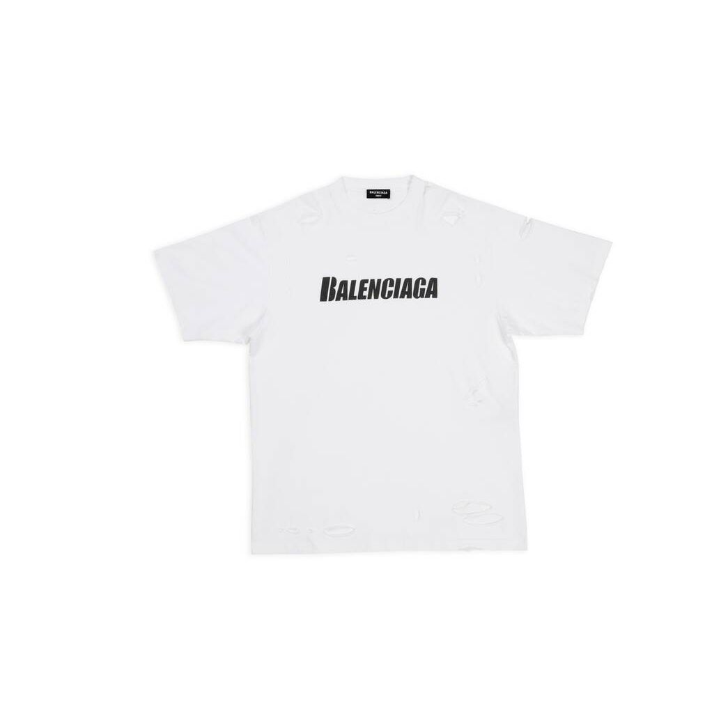 Women\'s Balenciaga Destroyed Boxy Fit T Shirts White | 6245FHZGS