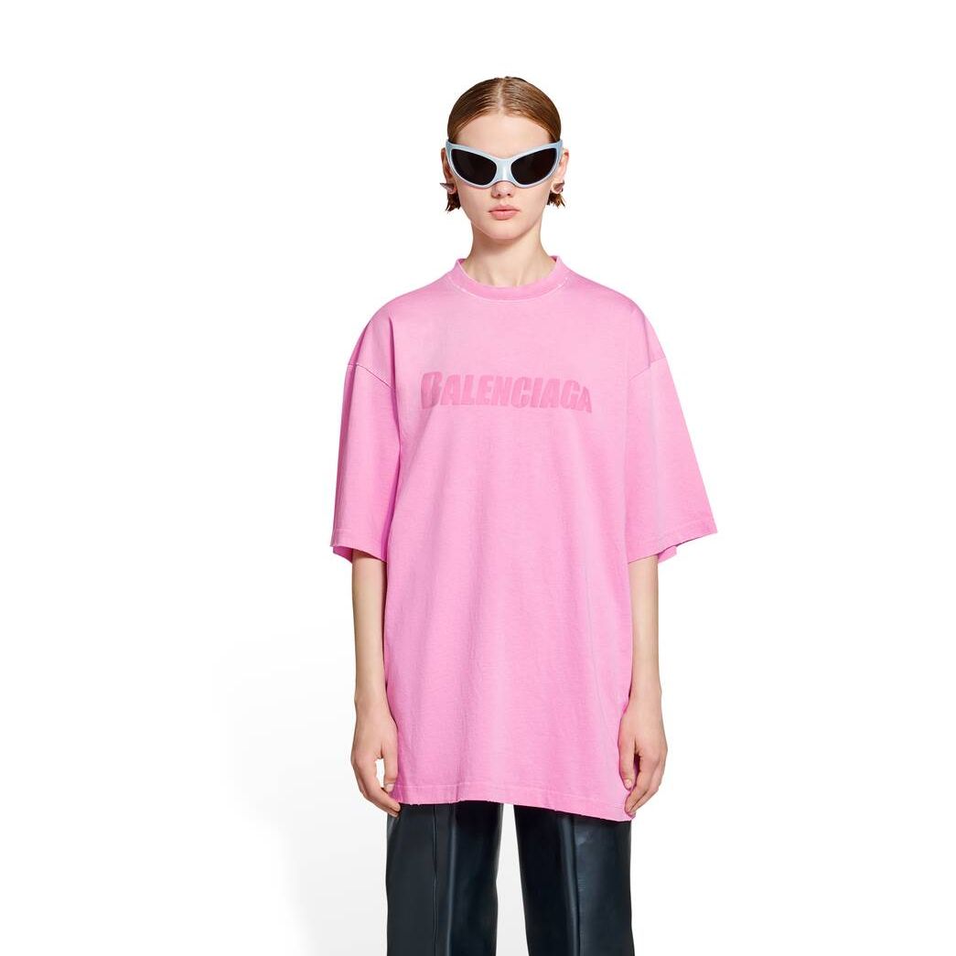 Women's Balenciaga Destroyed Boxy Fit T Shirts Pink | 7905IAGYH