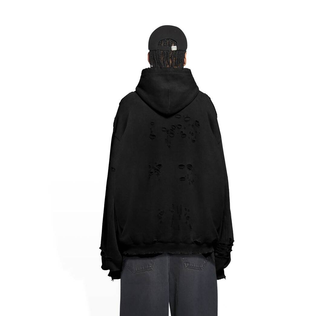 Women's Balenciaga Destroyed Hoodie Black | 8476NRIFA