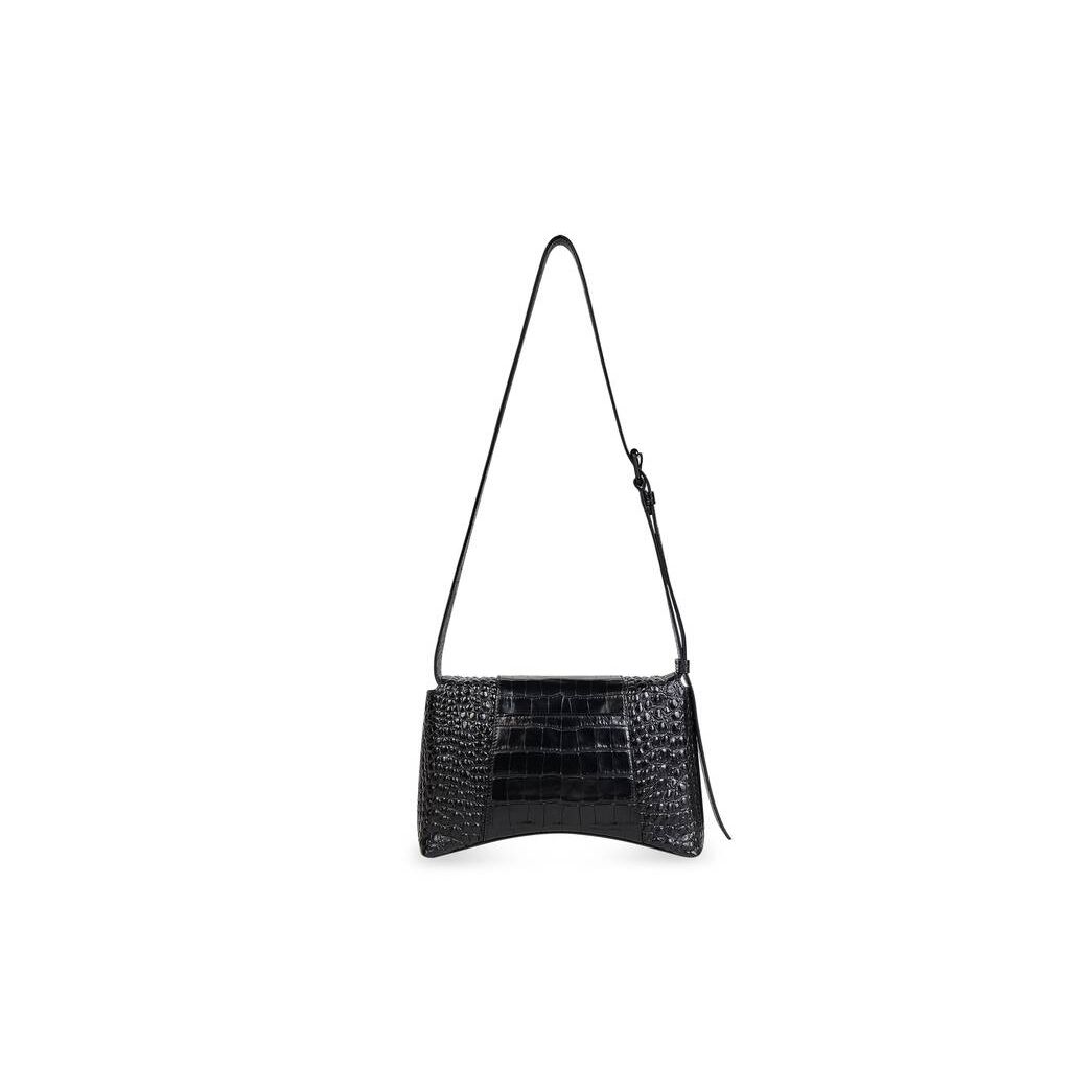 Women's Balenciaga Downtown Xs Crocodile Embossed Shoulder Bags Black | 7239NTRAB