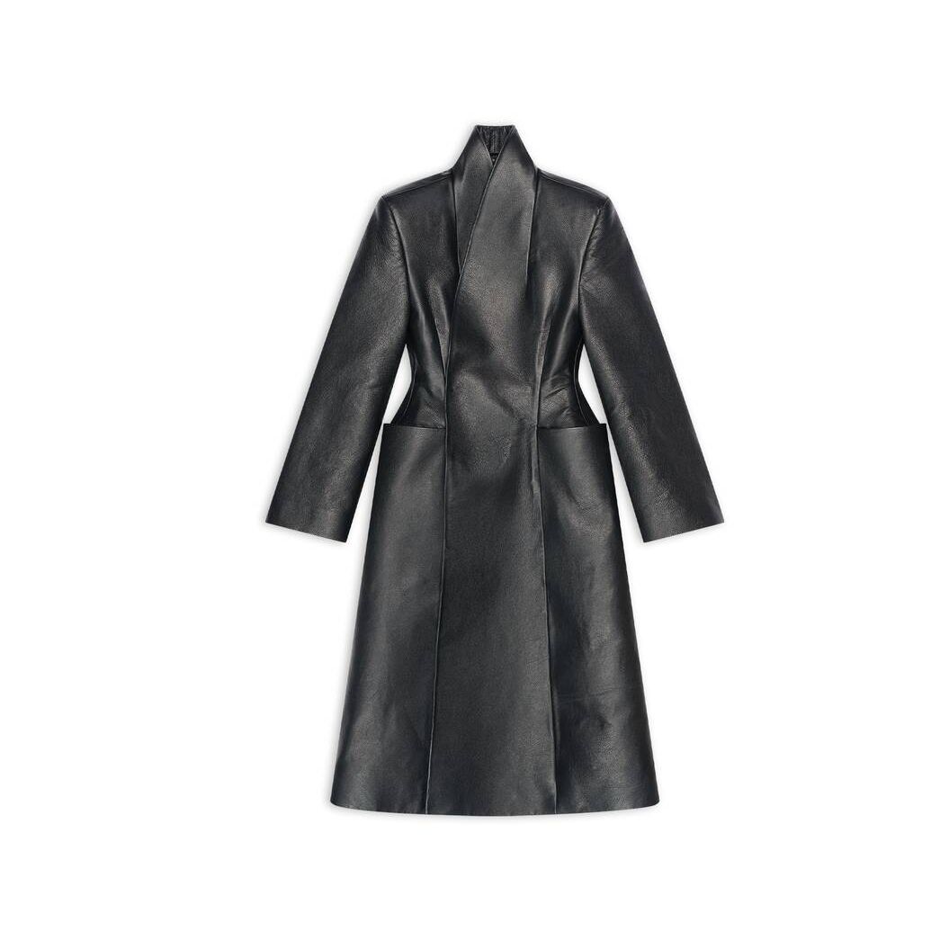 Women's Balenciaga Flare Hourglass Coat Jackets Black | 9047UXCOF