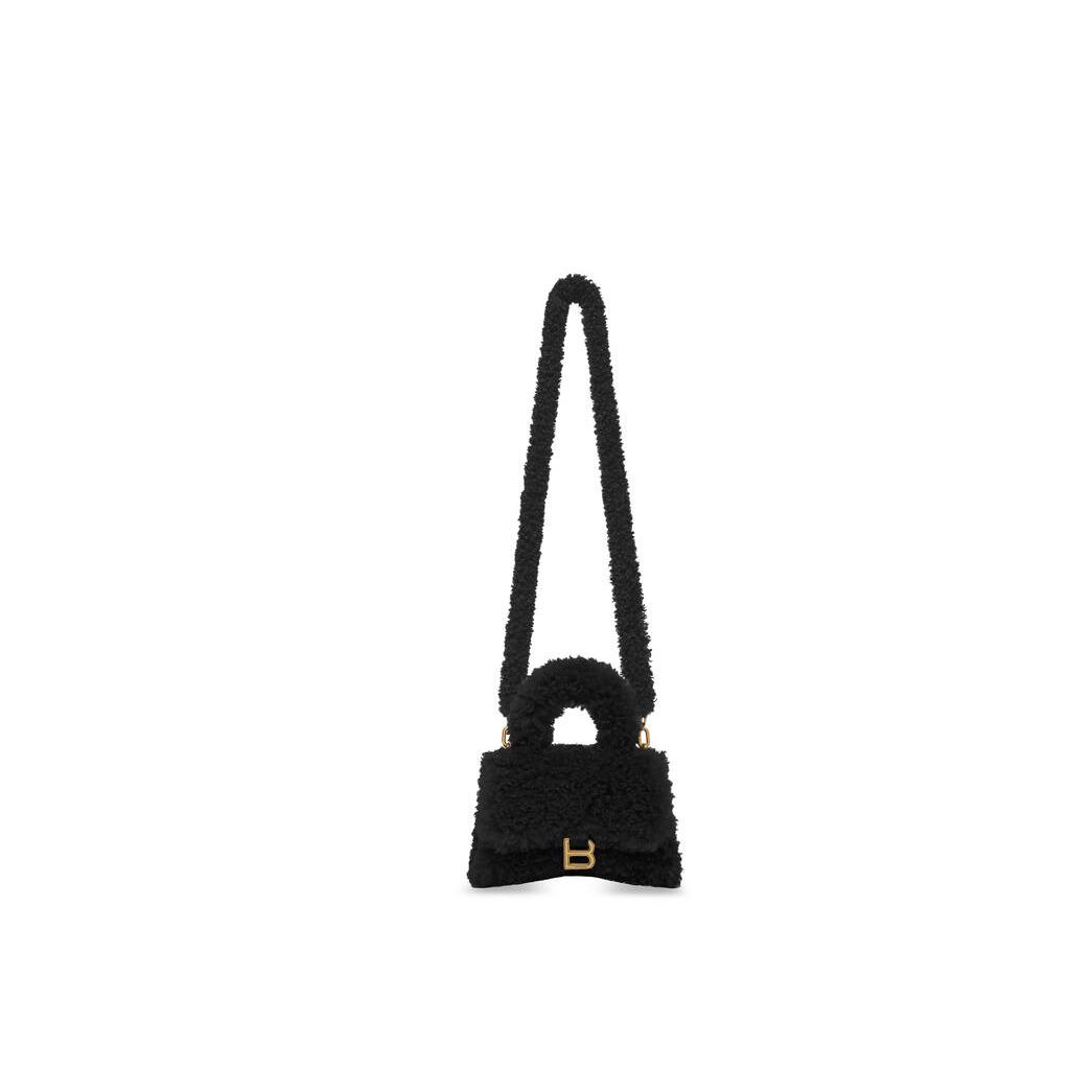 Women's Balenciaga Furry Hourglass Xs Strap Mini Bag Black | 3180QVOPA