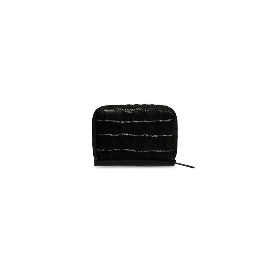 Women's Balenciaga Gossip Bifold Compact Crocodile Embossed Wallets Black | 5739MKBCF