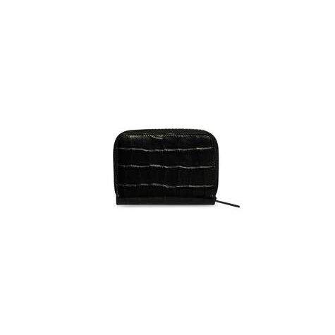 Women's Balenciaga Gossip Bifold Compact Crocodile Embossed Wallets Black | 5739MKBCF