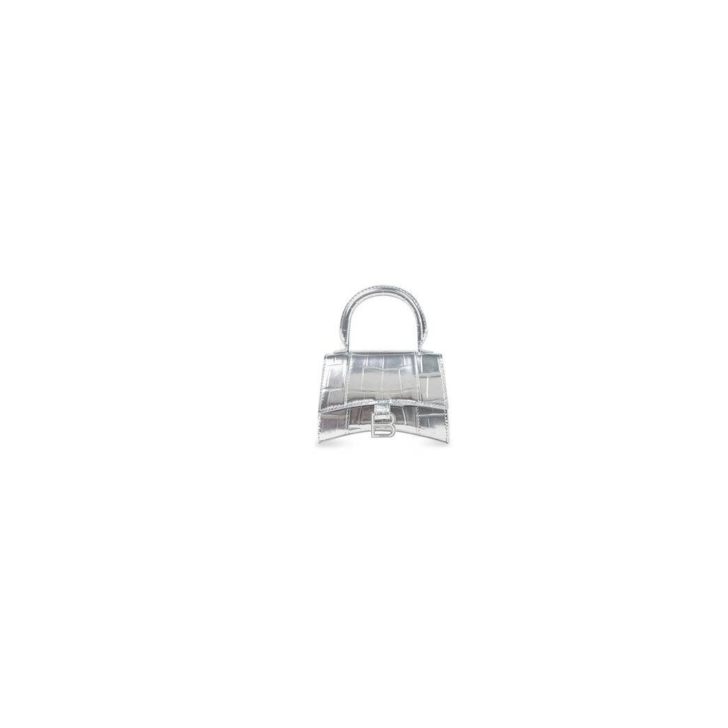 Women's Balenciaga Hourglass Metallized Crocodile Embossed Mini Bag Silver | 5108OBCDY