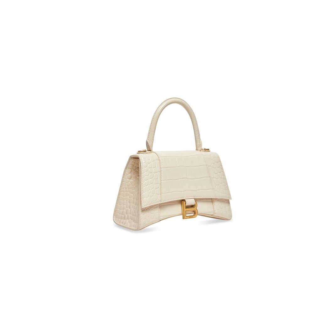 Women's Balenciaga Hourglass Small Crocodile Embossed Handbag Beige | 2530OVGEB