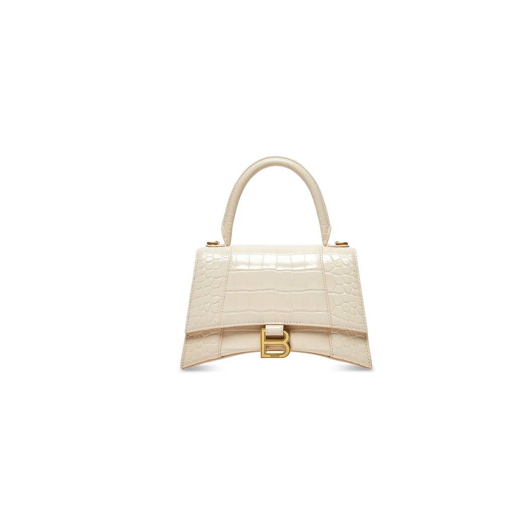 Women\'s Balenciaga Hourglass Small Crocodile Embossed Handbag Beige | 2530OVGEB