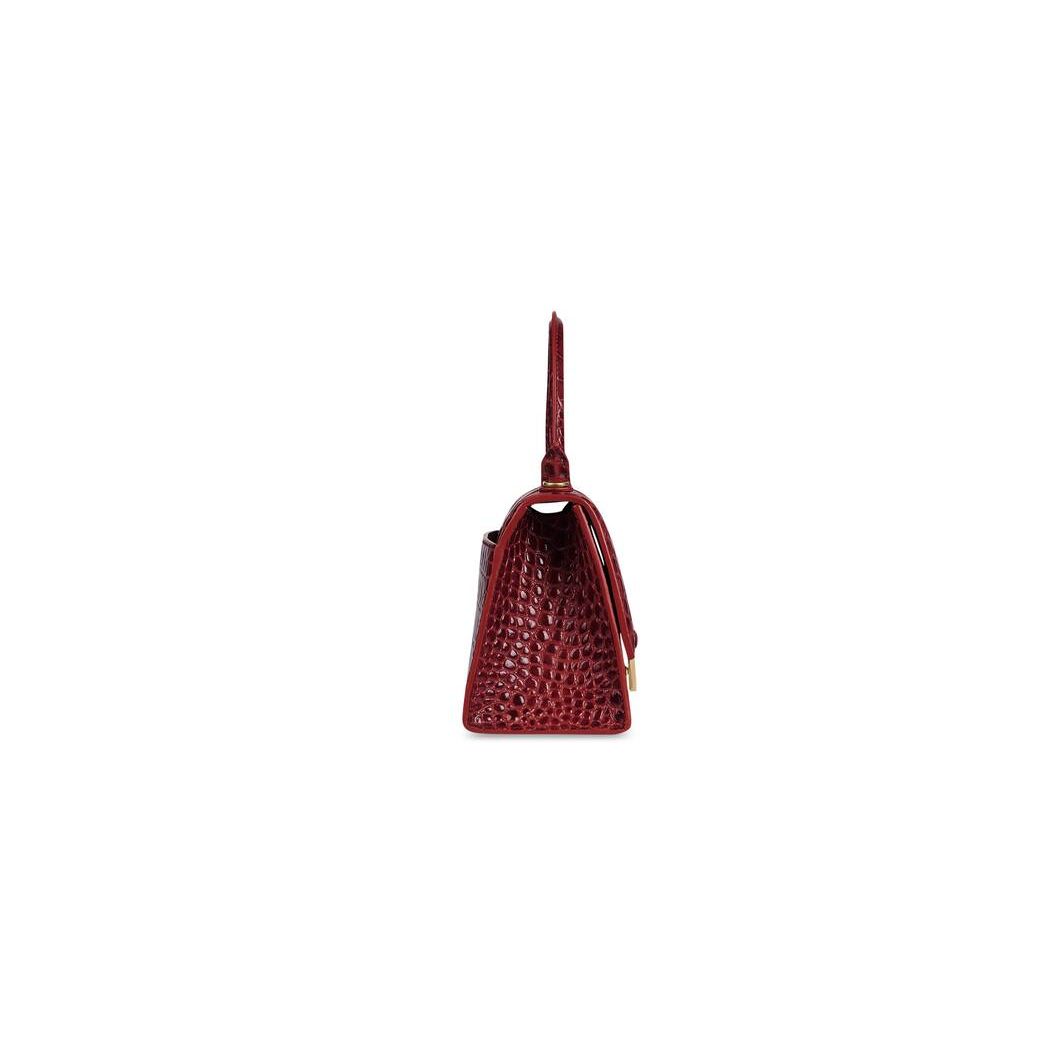 Women's Balenciaga Hourglass Small Crocodile Embossed Handbag Dark Red | 5178NDMCQ