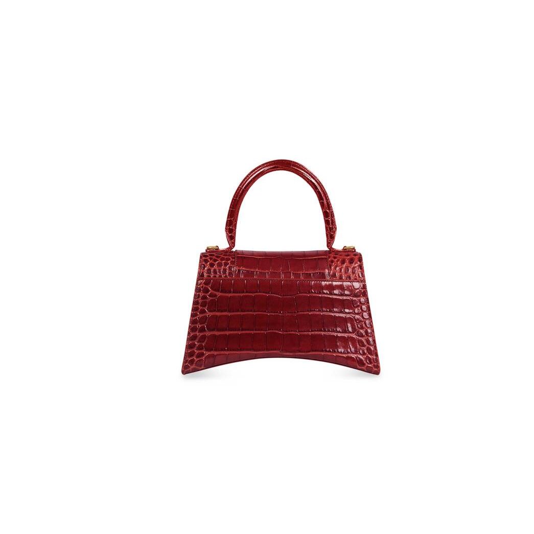 Women's Balenciaga Hourglass Small Crocodile Embossed Handbag Dark Red | 5178NDMCQ