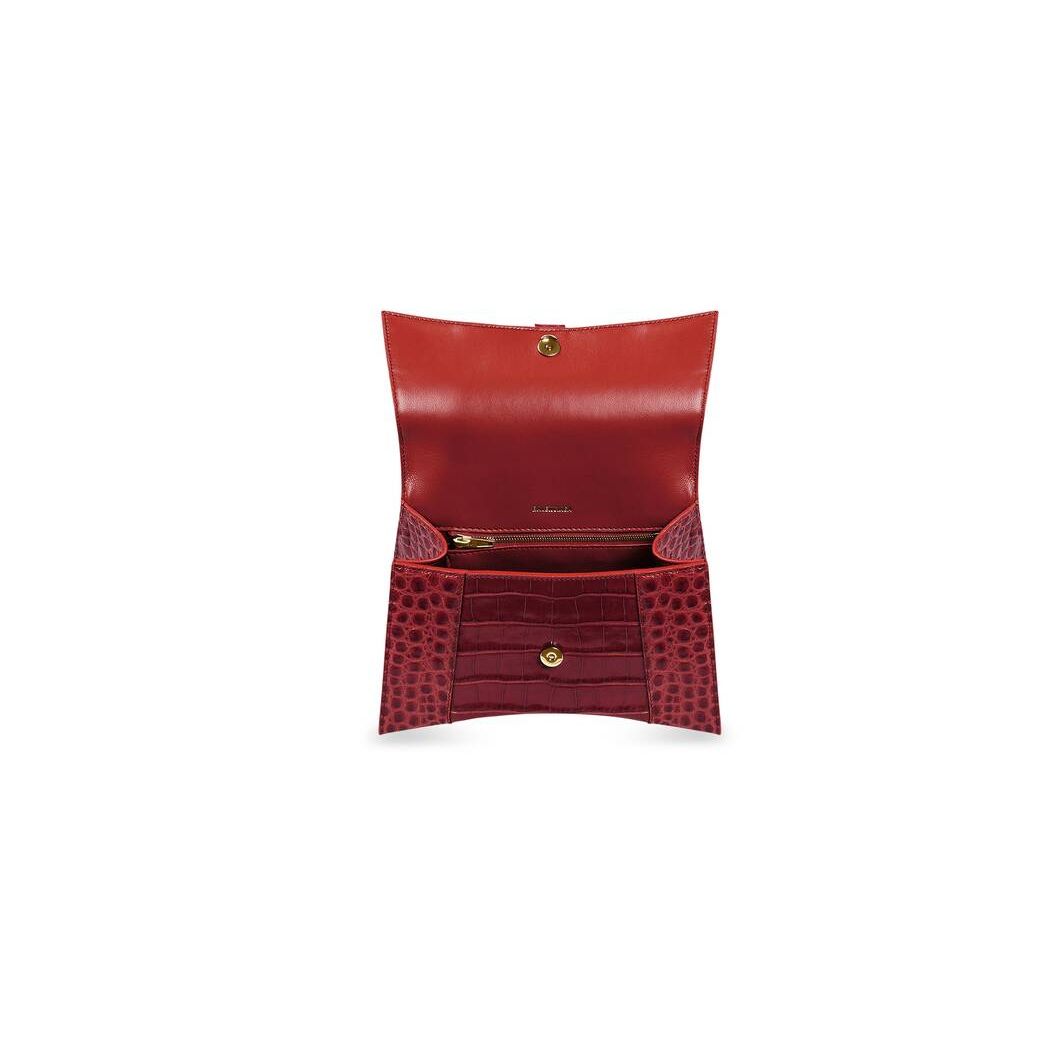 Women's Balenciaga Hourglass Small Crocodile Embossed Handbag Dark Red | 5178NDMCQ