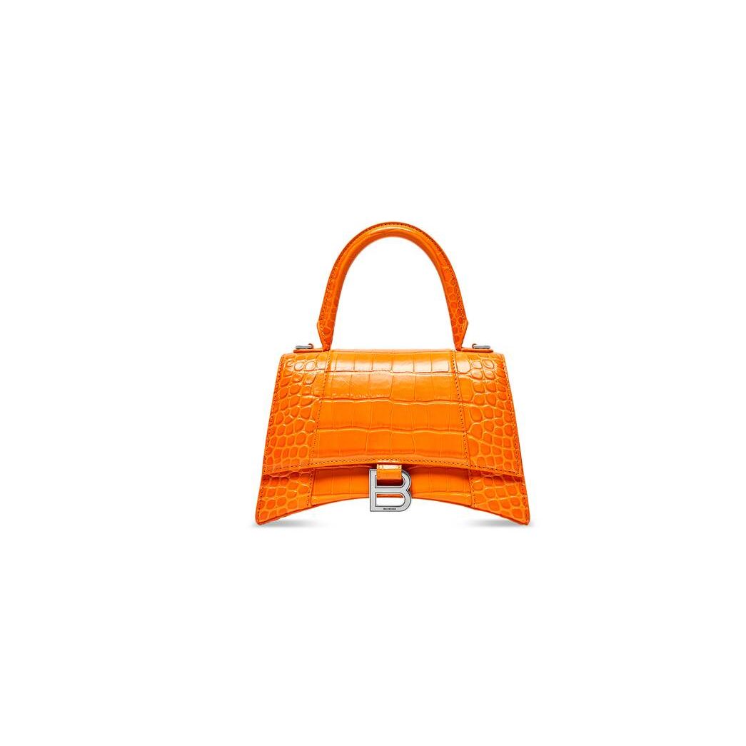 Women's Balenciaga Hourglass Small Crocodile Embossed Handbag Orange | 5612DLBYZ