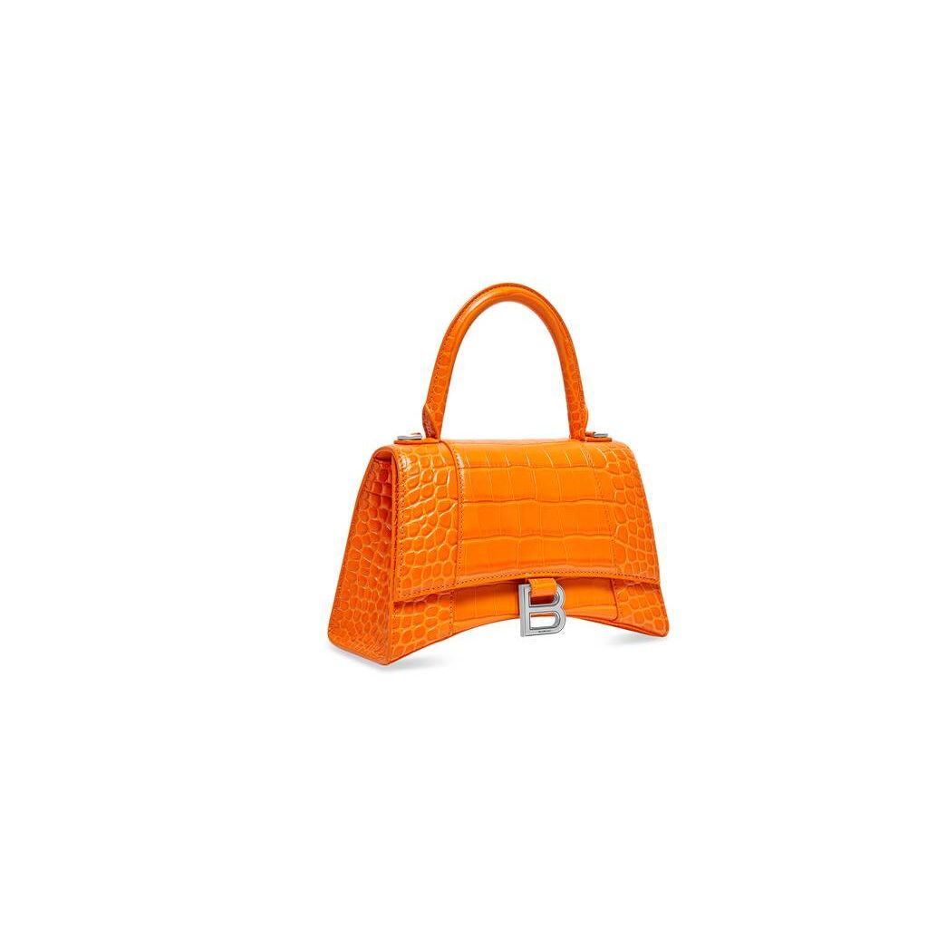 Women's Balenciaga Hourglass Small Crocodile Embossed Handbag Orange | 5612DLBYZ