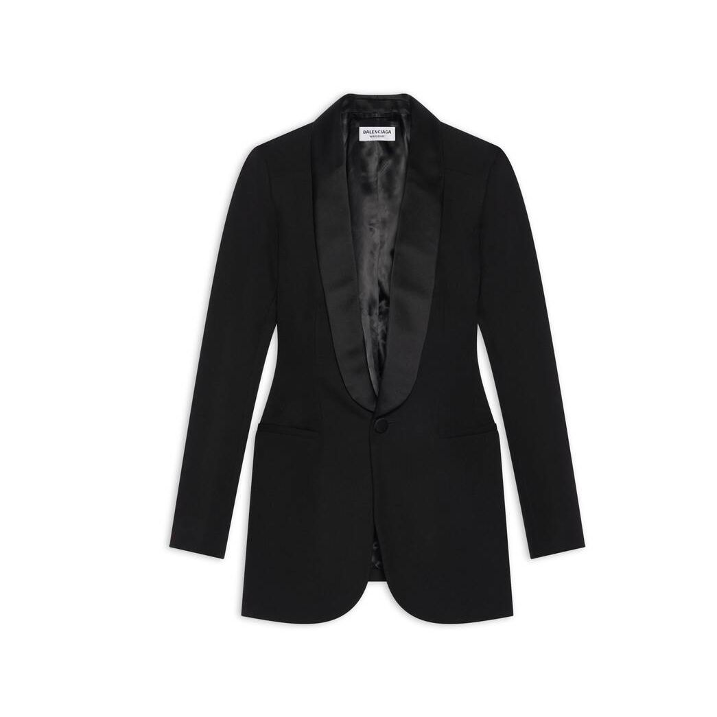 Women's Balenciaga Hourglass Tuxedo Jackets Black | 6075TZJHN