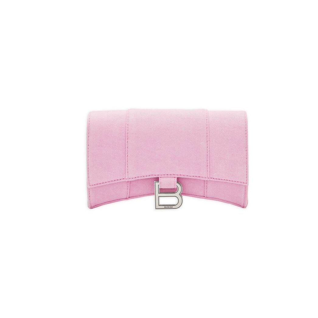 Women\'s Balenciaga Hourglass With Chain Denim Wallets Pink | 8496PXMYG