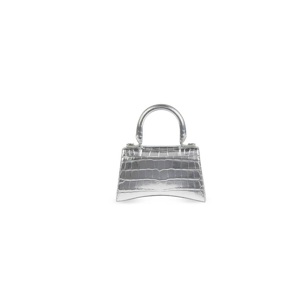 Women's Balenciaga Hourglass Xs Crocodile Embossed Mini Bag Silver | 0654PBGWA