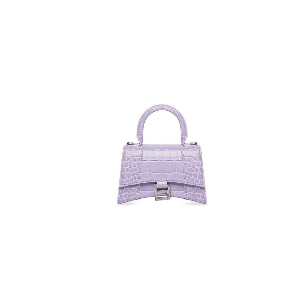 Women's Balenciaga Hourglass Xs Crocodile Embossed Handbag Purple | 4230WFTNB