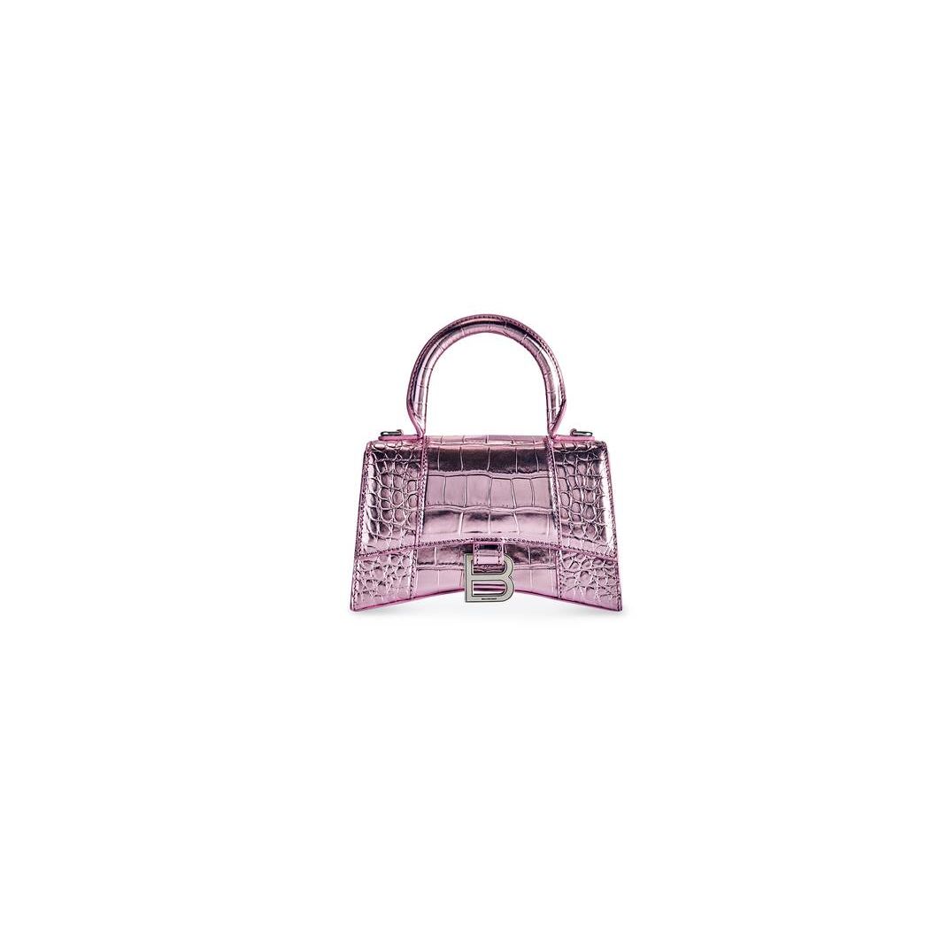 Women's Balenciaga Hourglass Xs Metallized Crocodile Embossed Mini Bag Pink | 4901JWYKL