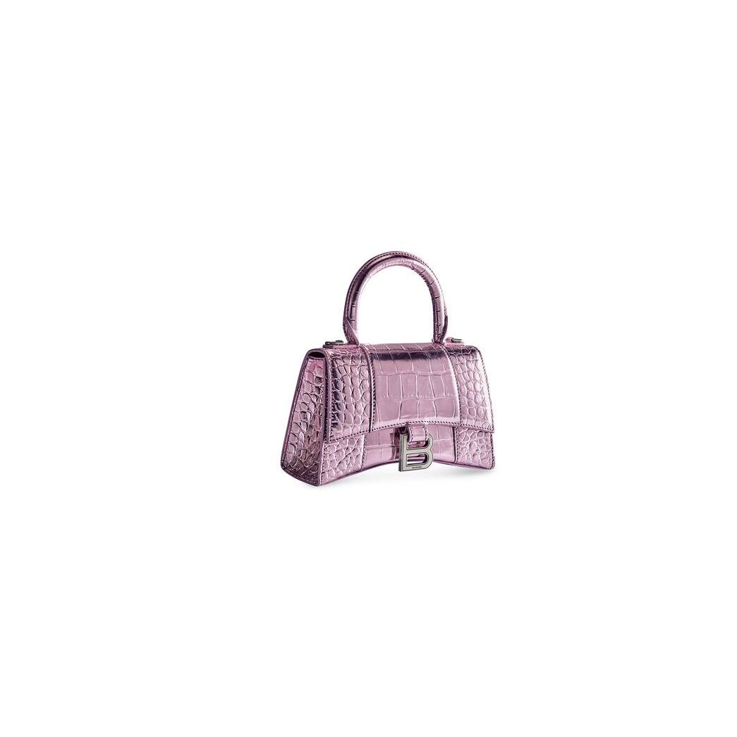 Women's Balenciaga Hourglass Xs Metallized Crocodile Embossed Mini Bag Pink | 4901JWYKL