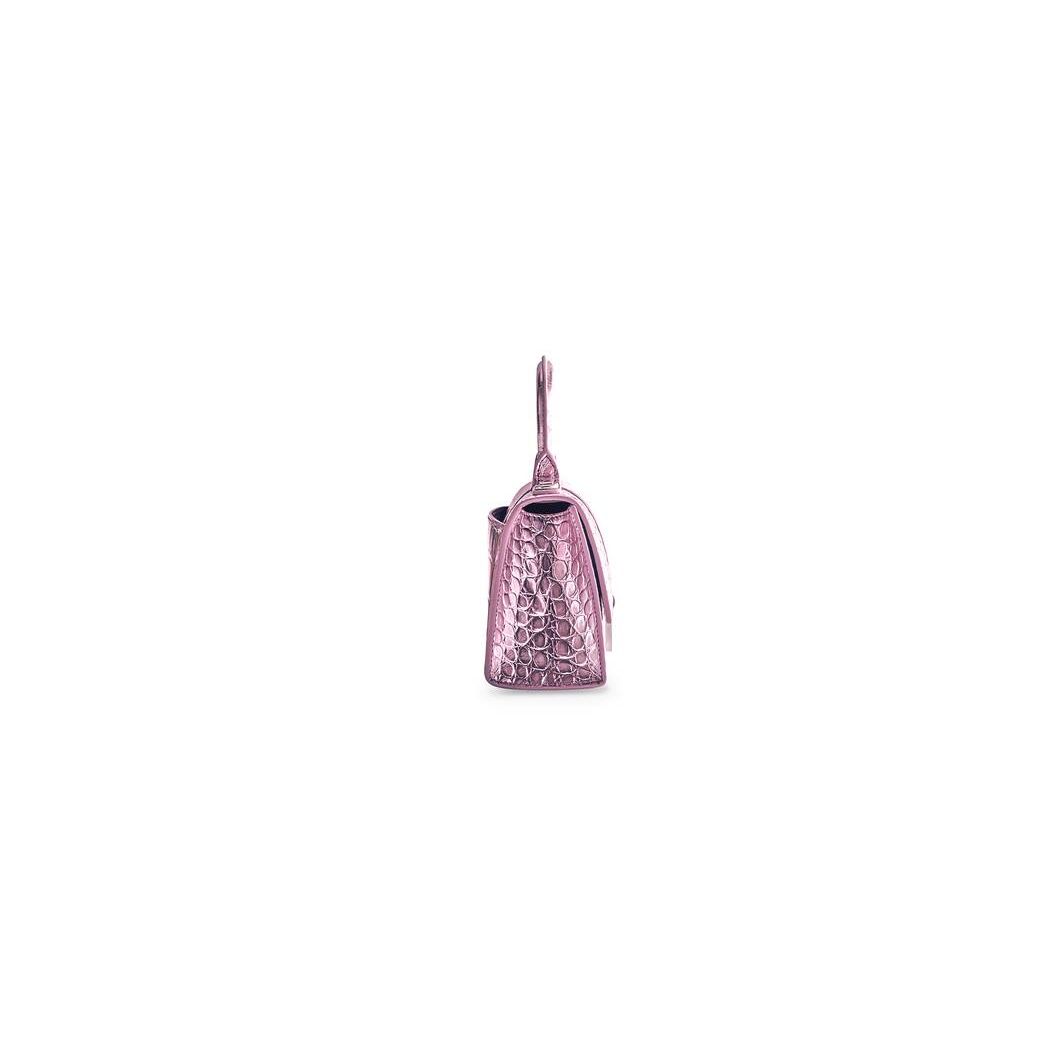 Women's Balenciaga Hourglass Xs Metallized Crocodile Embossed Mini Bag Pink | 4901JWYKL