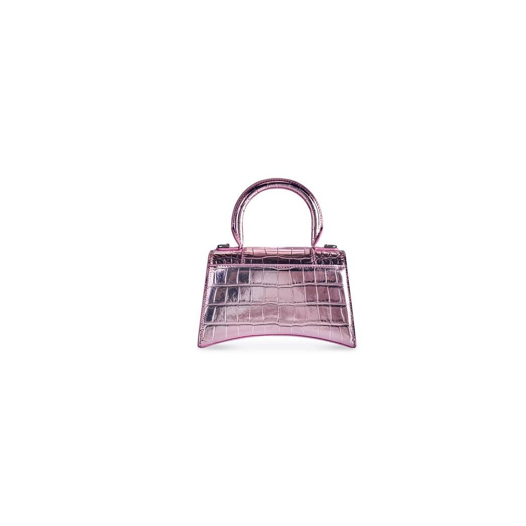 Women's Balenciaga Hourglass Xs Metallized Crocodile Embossed Mini Bag Pink | 4901JWYKL