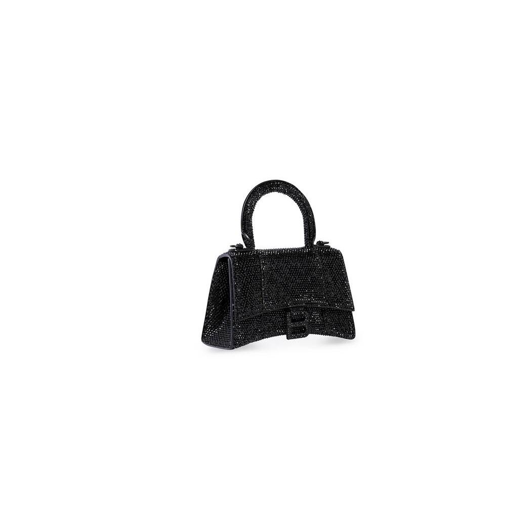 Women's Balenciaga Hourglass Xs Rhinestones Mini Bag Black | 7153GIHJL