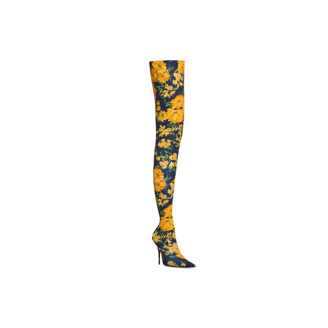 Women's Balenciaga Knife 110mm Overknee Bouquet Printed Boots Yellow | 2508GJFYI