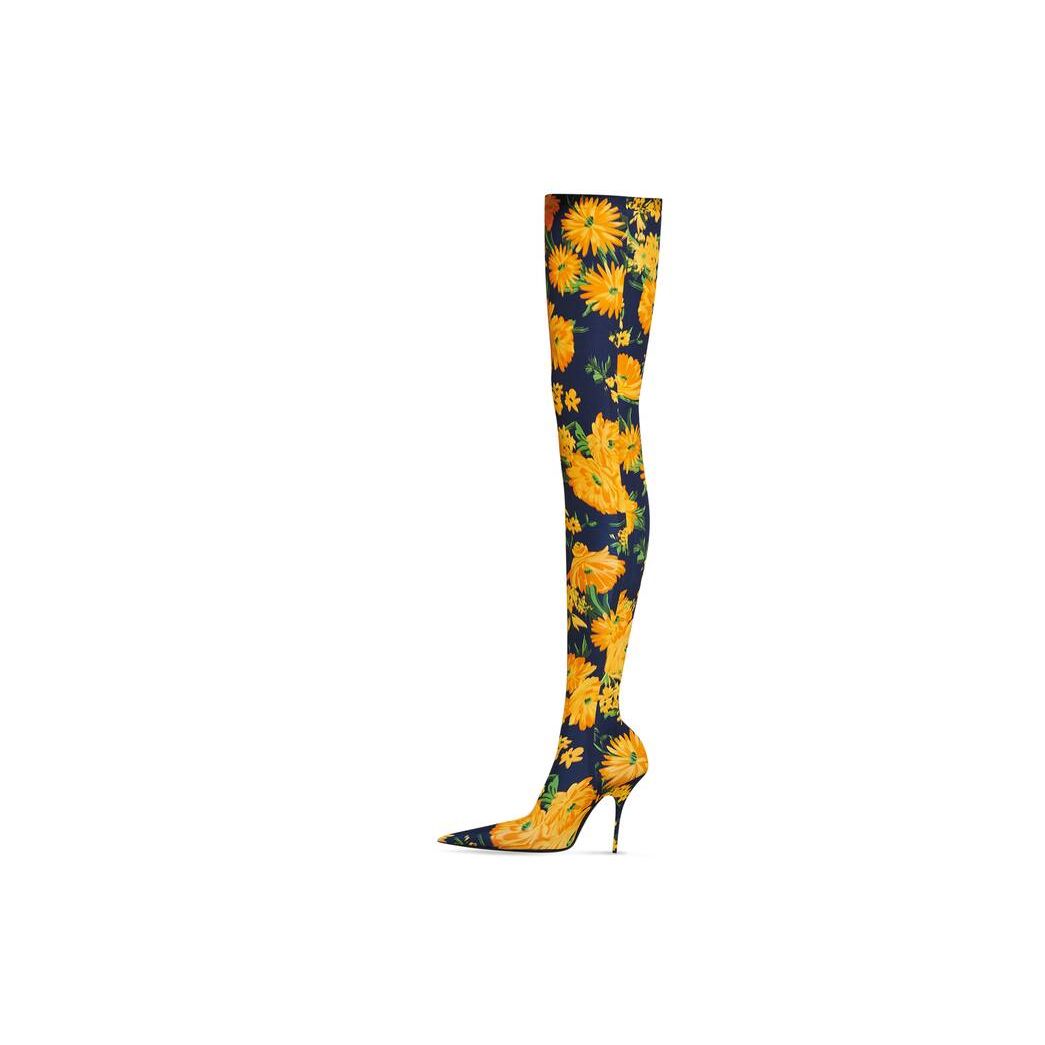 Women's Balenciaga Knife 110mm Overknee Bouquet Printed Boots Yellow | 2508GJFYI