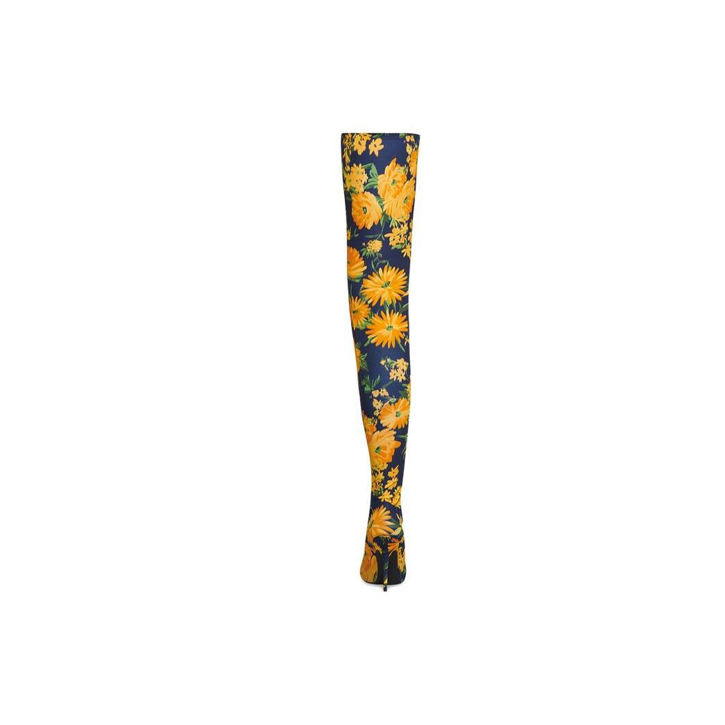 Women's Balenciaga Knife 110mm Overknee Bouquet Printed Boots Yellow | 2508GJFYI