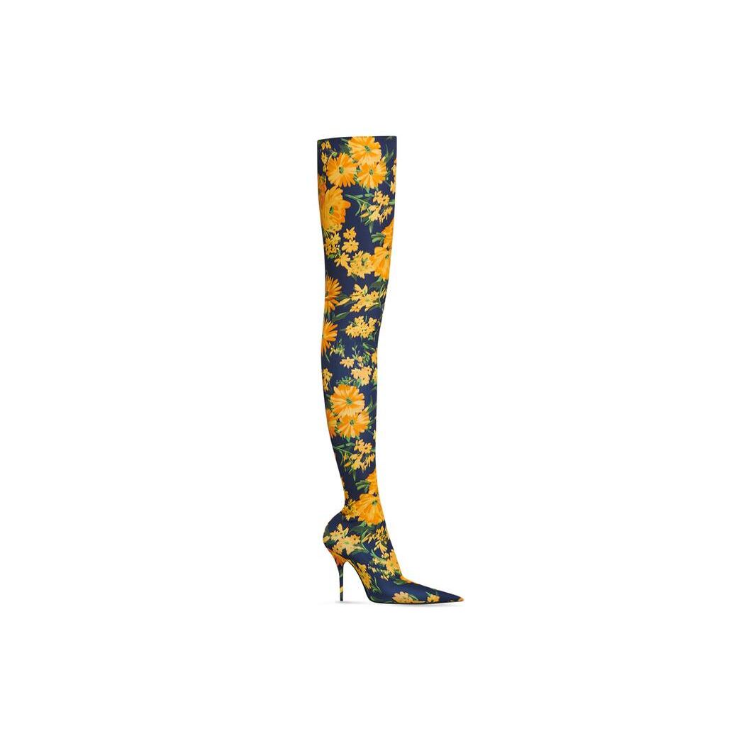 Women\'s Balenciaga Knife 110mm Overknee Bouquet Printed Boots Yellow | 2508GJFYI