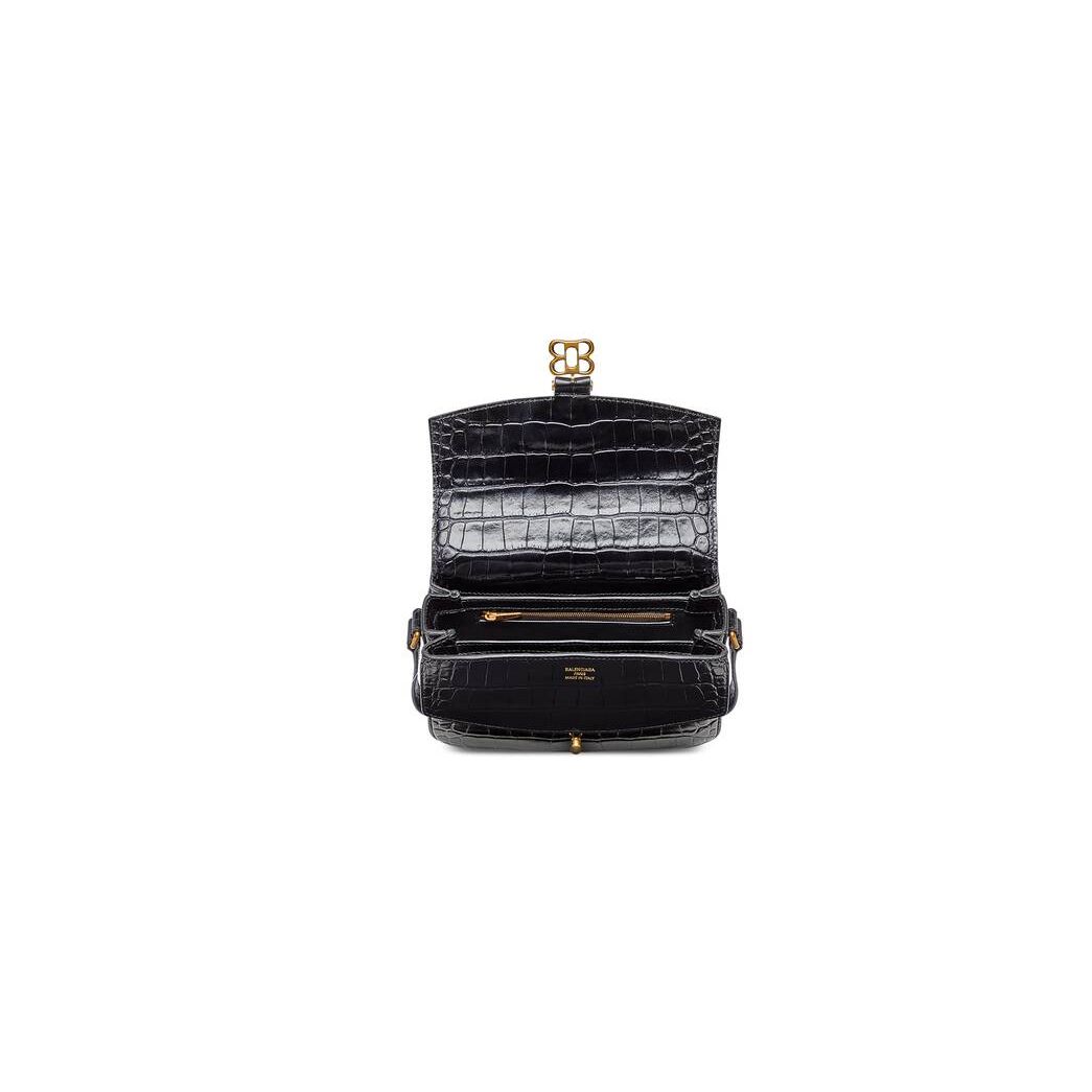 Women's Balenciaga Lady Small Flap Crocodile Embossed Shoulder Bags Black | 5049TAFUS