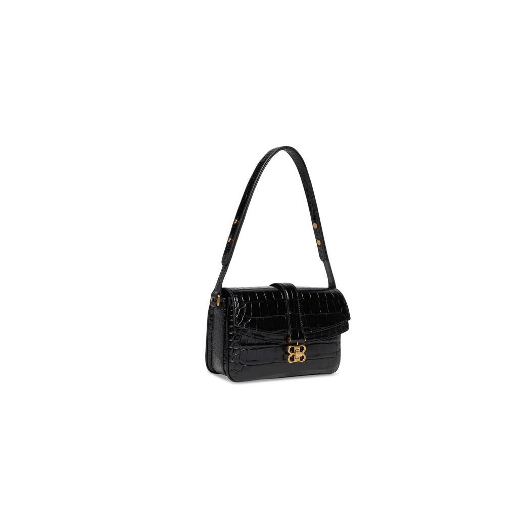 Women's Balenciaga Lady Small Flap Crocodile Embossed Shoulder Bags Black | 5049TAFUS