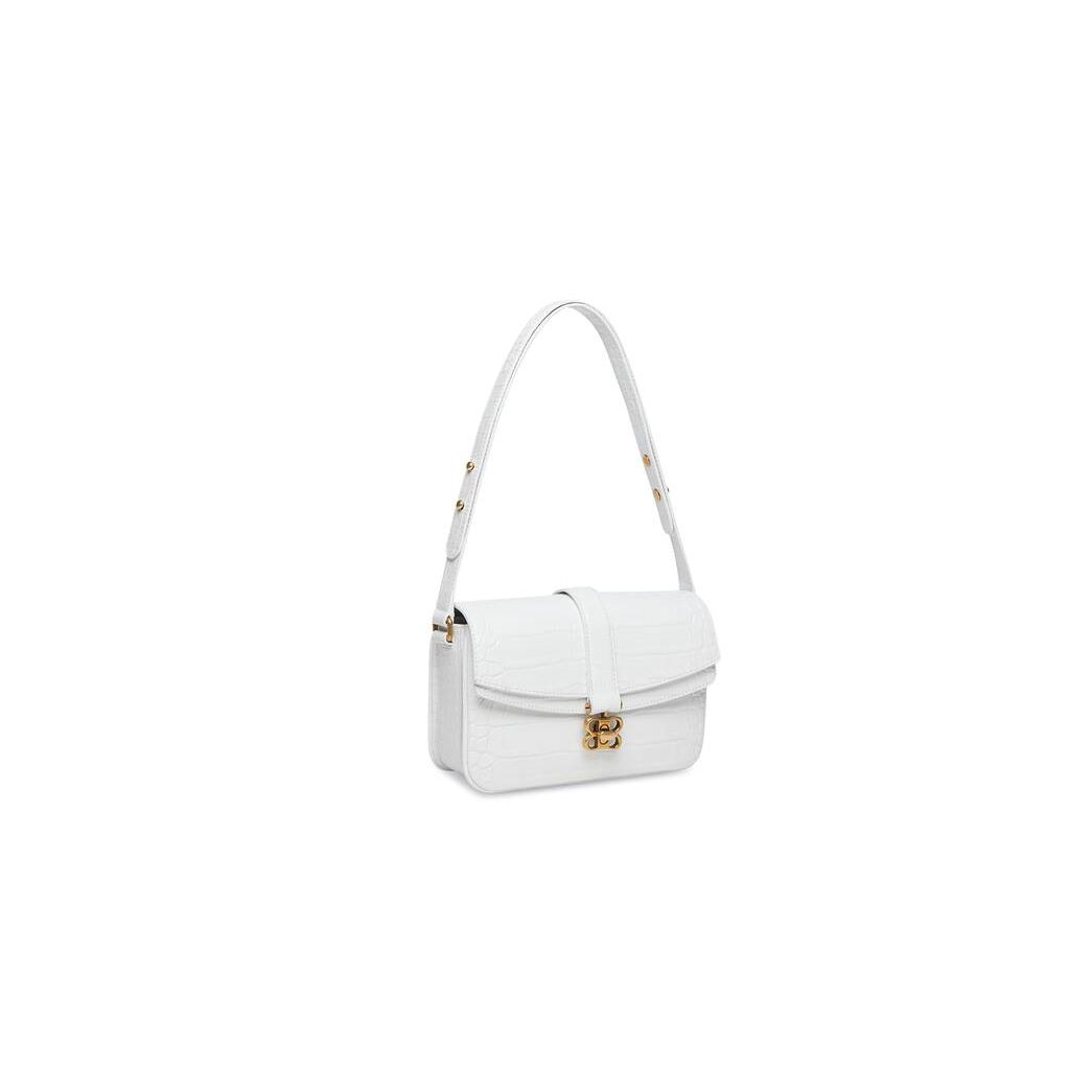 Women's Balenciaga Lady Small Flap Crocodile Embossed Off Shoulder Bags White | 7689WBMKI