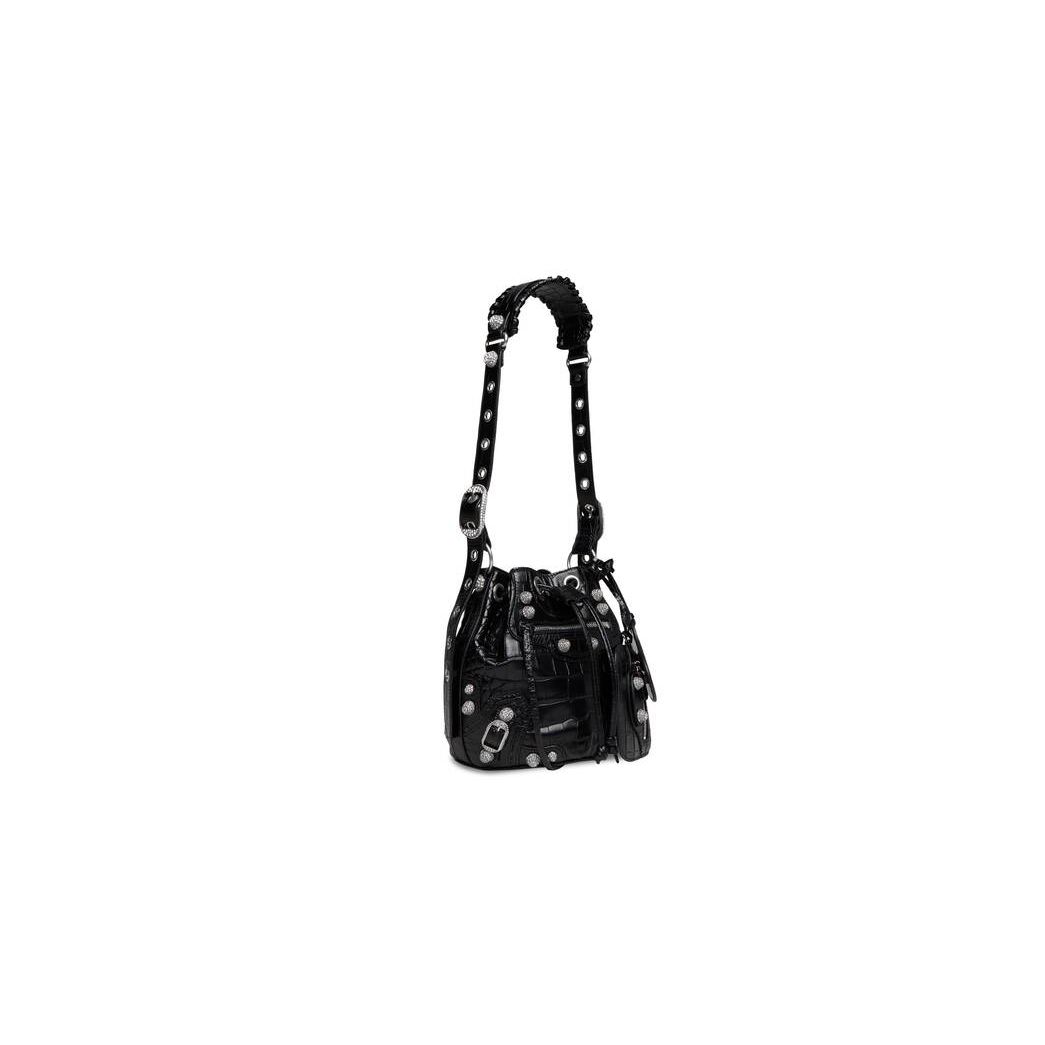 Women's Balenciaga Le Cagole Xs Bucket Crocodile Embossed With Rhinestones Handbag Black | 7935EOFRL