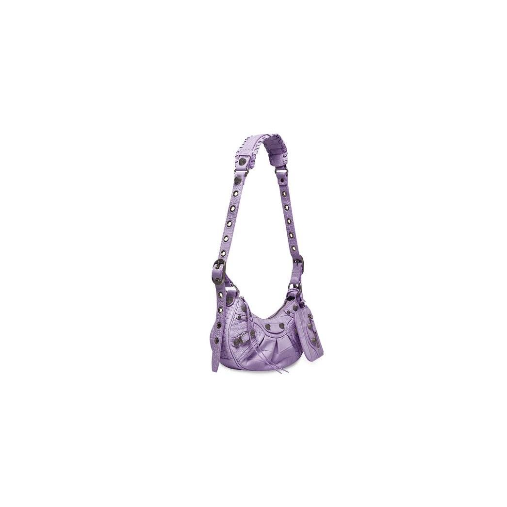 Women's Balenciaga Le Cagole Xs Crocodile Embossed Shoulder Bags Purple | 3980YHDQR