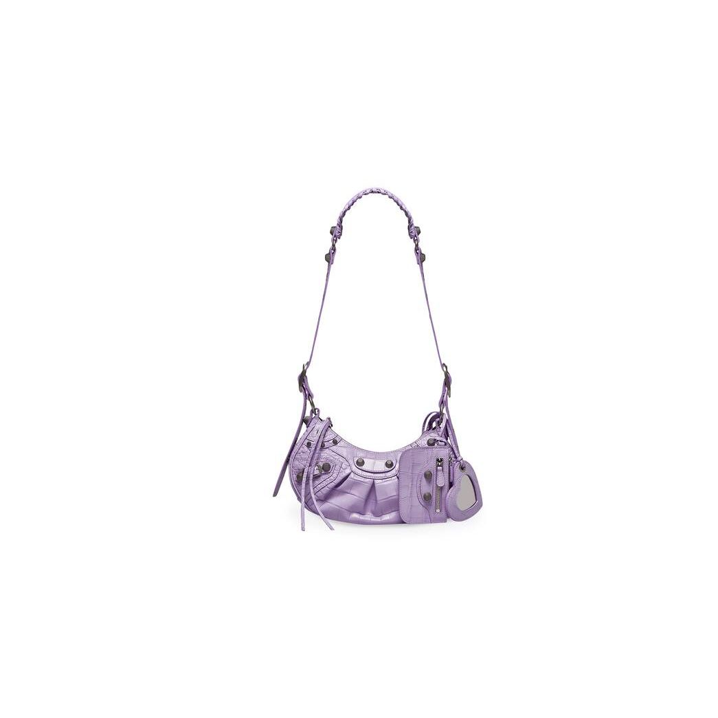 Women\'s Balenciaga Le Cagole Xs Crocodile Embossed Shoulder Bags Purple | 3980YHDQR