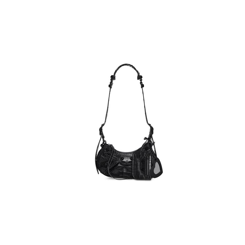 Women's Balenciaga Le Cagole Xs Crocodile Embossed Shoulder Bags Black | 4658HQIDO