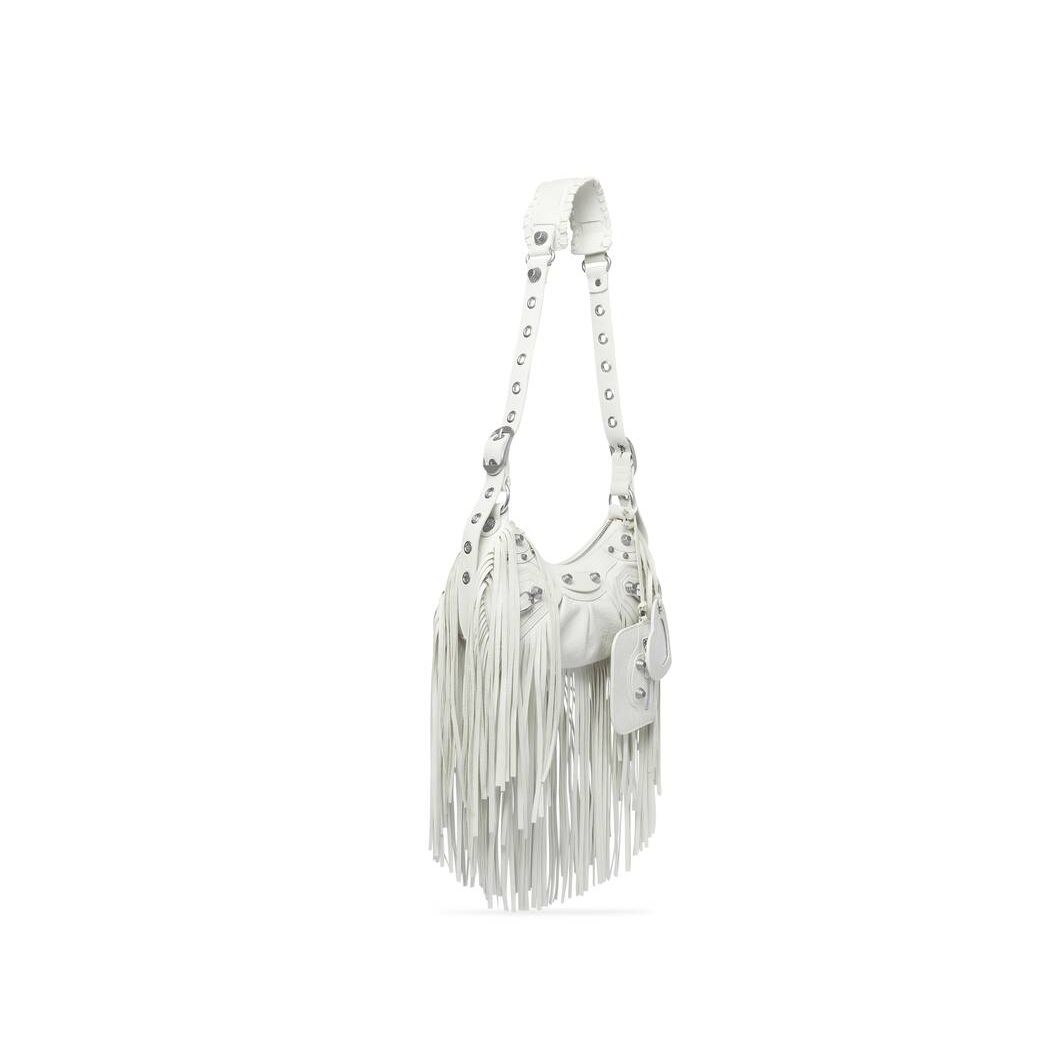 Women's Balenciaga Le Cagole Xs Fringes Shoulder Bags White | 4712SLINF