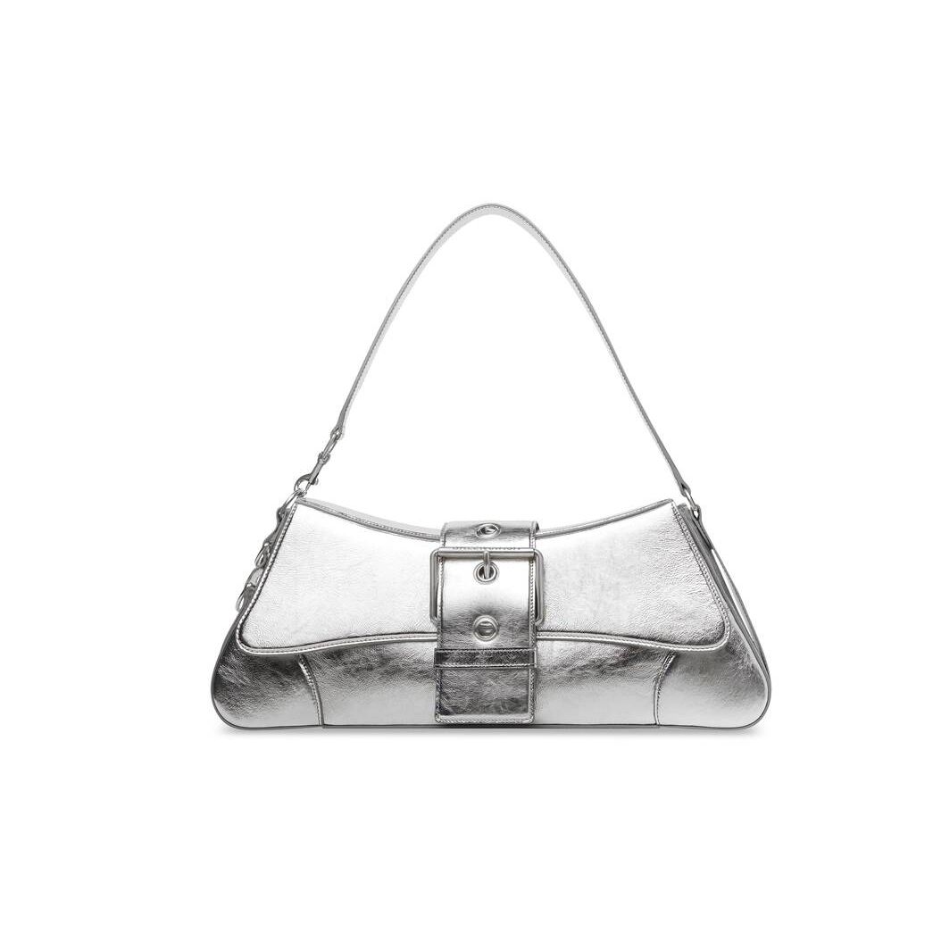 Women's Balenciaga Lindsay Large Pleated Mirror Effect Shoulder Bags Silver | 2936UQYAW