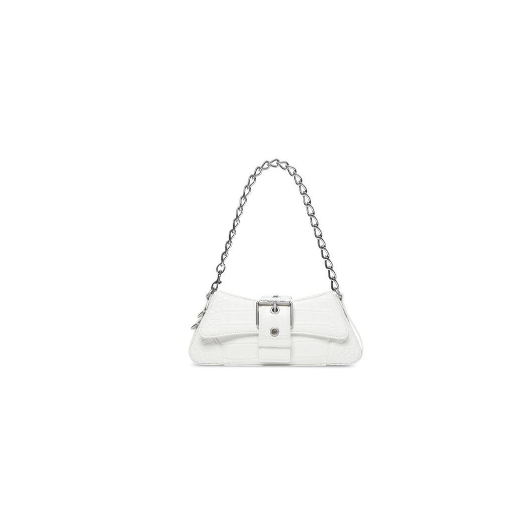 Women's Balenciaga Lindsay Small Strap Crocodile Embossed Off Shoulder Bags White | 2941UWXBN