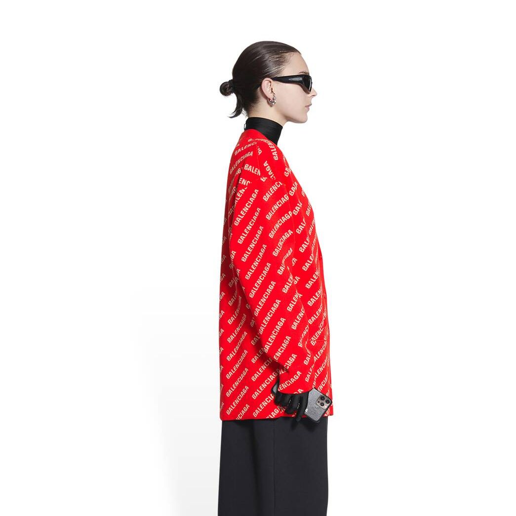 Women's Balenciaga Mini Allover Logo Cardigan Knitwear Red | 7891ACIRZ