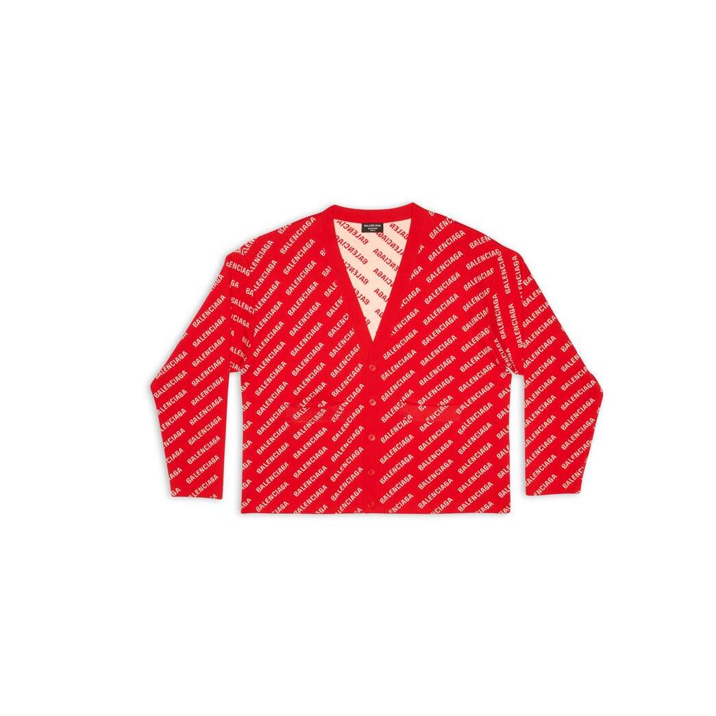 Women's Balenciaga Mini Allover Logo Cardigan Knitwear Red | 7891ACIRZ