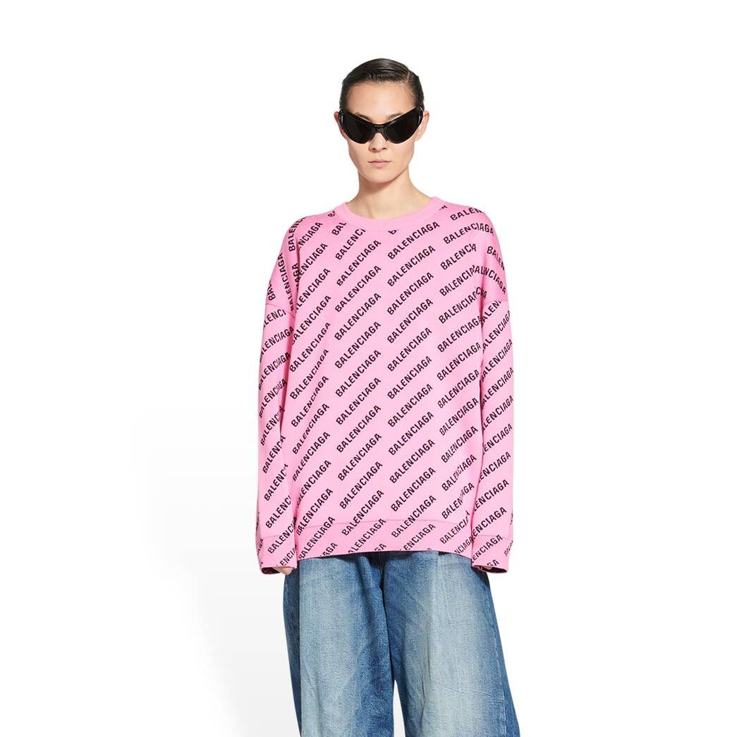 Women's Balenciaga Mini Allover Logo Sweater Knitwear Pink | 4296VMURS