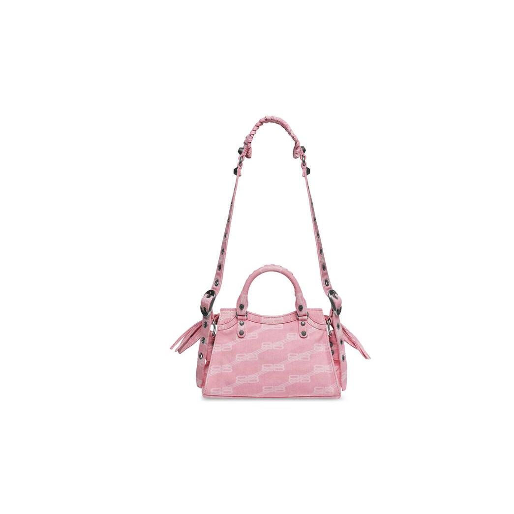 Women's Balenciaga Neo Cagole Xs Bb Monogram Denim Handbag Pink | 6847HGCXR