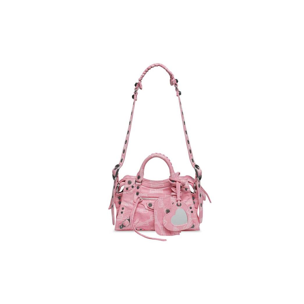 Women\'s Balenciaga Neo Cagole Xs Bb Monogram Denim Handbag Pink | 6847HGCXR