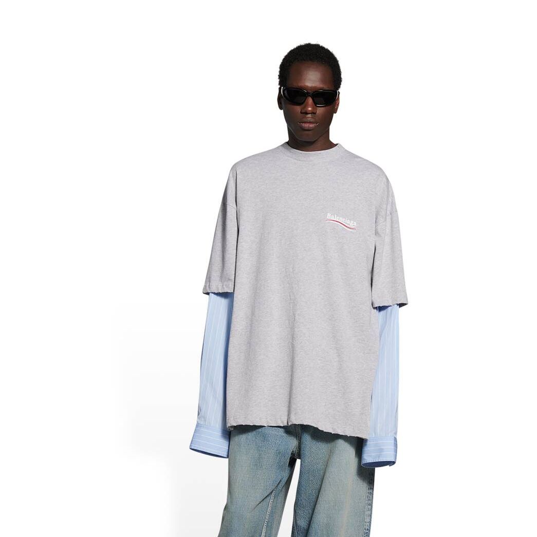 Women's Balenciaga Political Campaign Layered T Shirts Grey | 0581FDEUR