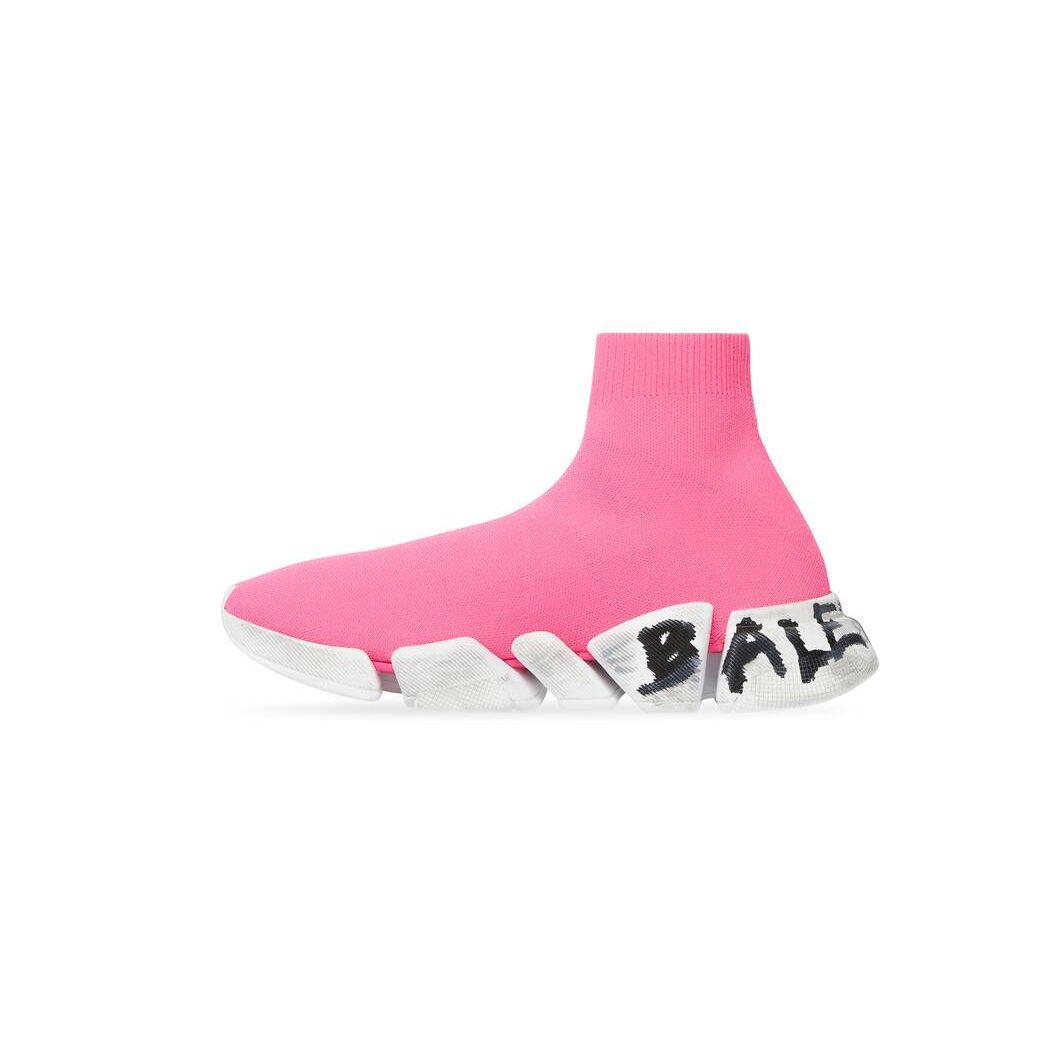 Women's Balenciaga Speed 2.0 Graffiti Recycled Knit Sneakers Pink | 5924ABDPK