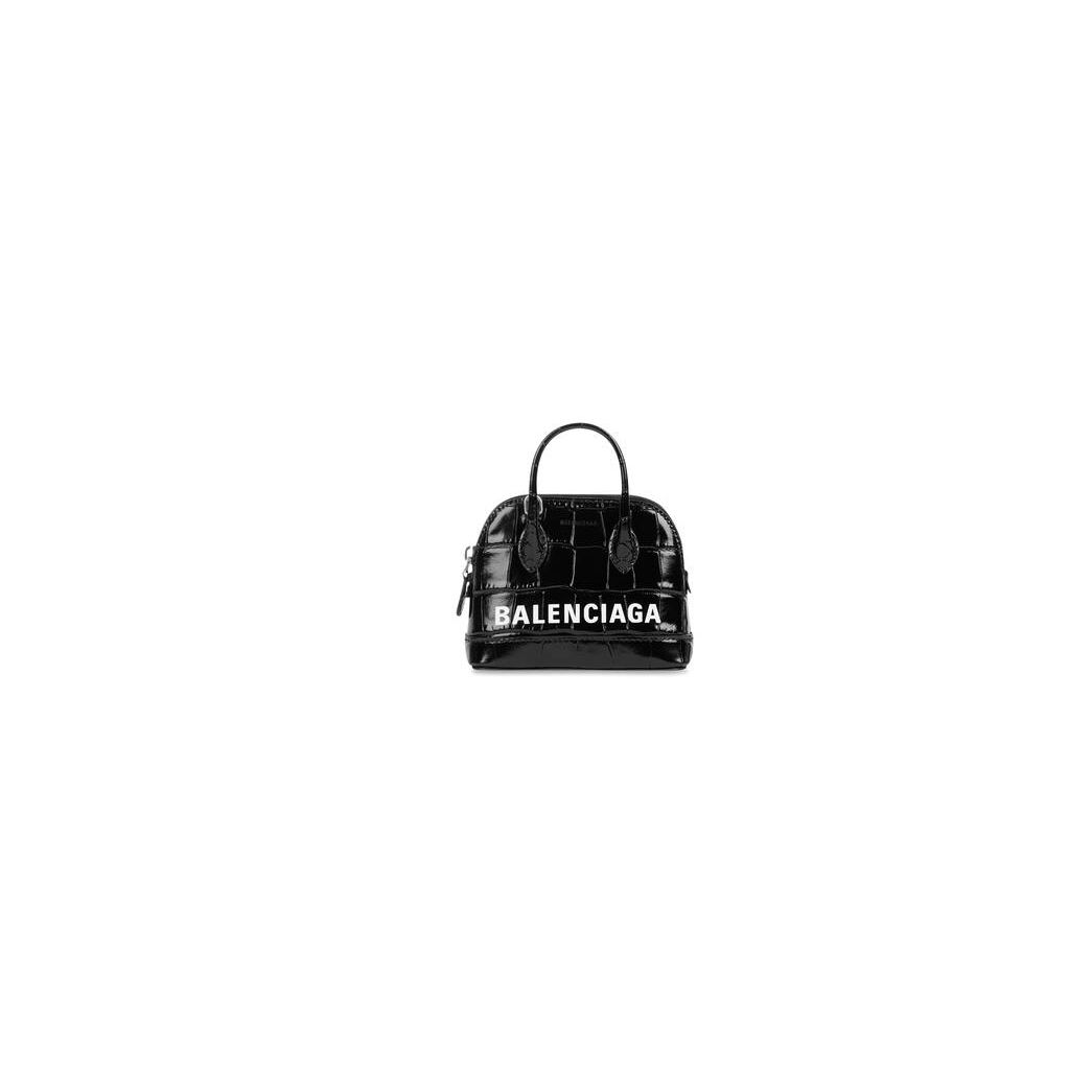 Women's Balenciaga Ville Crocodile Embossed Mini Bag Black / White | 5684GVLQU