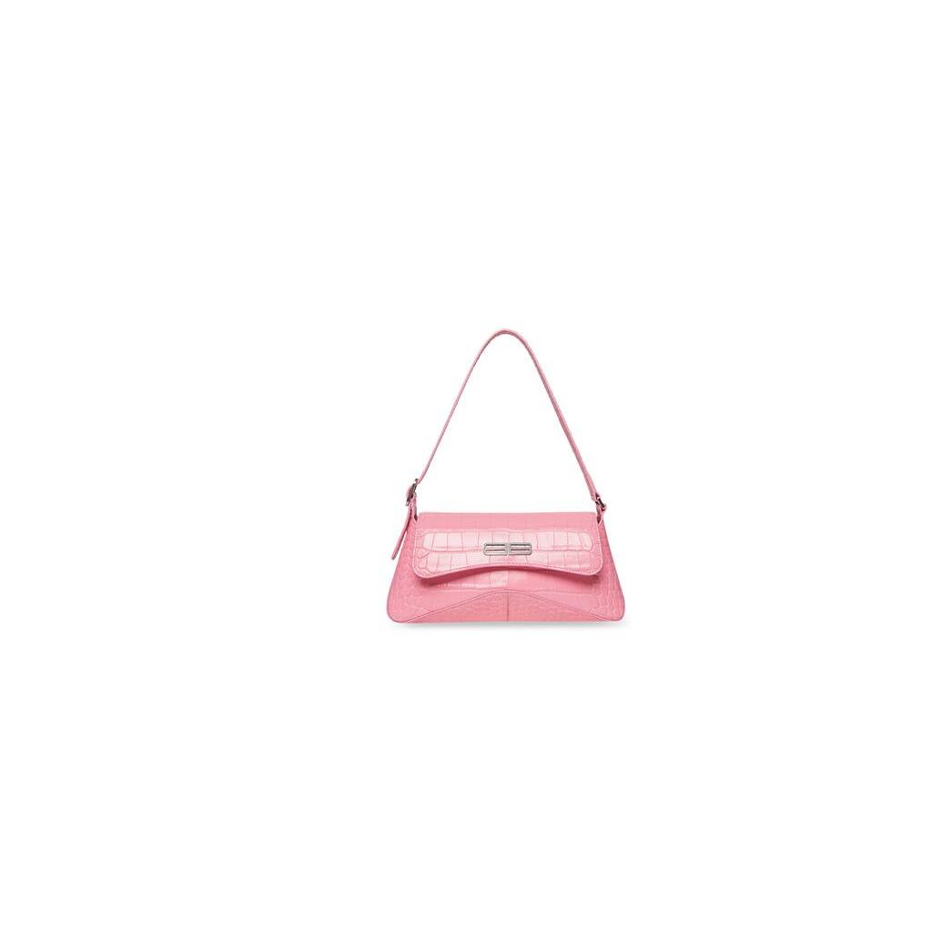 Women's Balenciaga Xx Small Flap Crocodile Embossed Shoulder Bags Pink | 7261MQALI